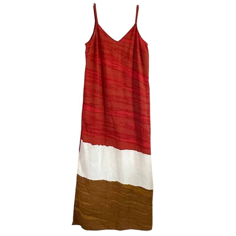 MSK Linen Blend Dress‎ Dipped Tie Dye Maxi Sleeveless Rayon Colorblock